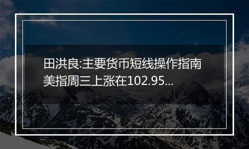 田洪良:主要货币短线操作指南 美指周三上涨在102.95之下遇阻