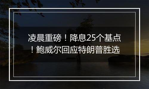 凌晨重磅!降息25个基点!鲍威尔回应特朗普胜选