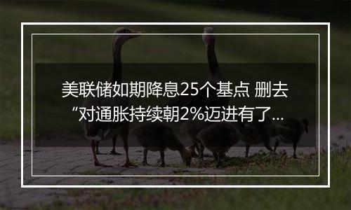 美联储如期降息25个基点 删去“对通胀持续朝2%迈进有了更大信心”表述（声明全文）