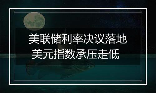 美联储利率决议落地 美元指数承压走低