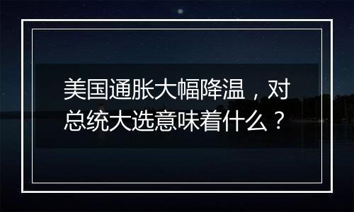 美国通胀大幅降温,对总统大选意味着什么?