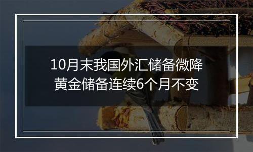10月末我国外汇储备微降 黄金储备连续6个月不变