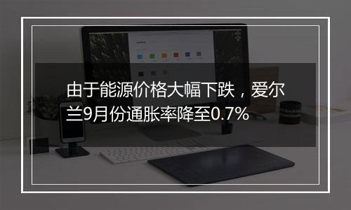 由于能源价格大幅下跌,爱尔兰9月份通胀率降至0.7%