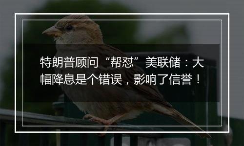 特朗普顾问“帮怼”美联储:大幅降息是个错误,影响了信誉!