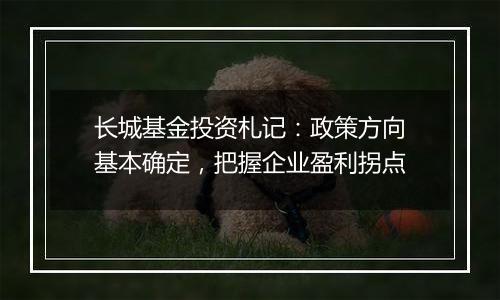 长城基金投资札记:政策方向基本确定,把握企业盈利拐点