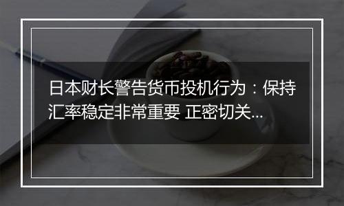 日本财长警告货币投机行为:保持汇率稳定非常重要 正密切关注外汇市场