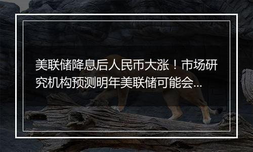 美联储降息后人民币大涨!市场研究机构预测明年美联储可能会减少降息