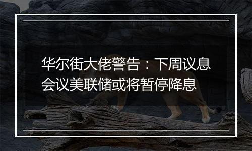 华尔街大佬警告:下周议息会议美联储或将暂停降息