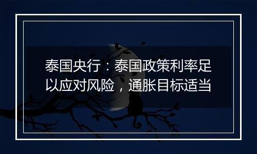 泰国央行:泰国政策利率足以应对风险,通胀目标适当
