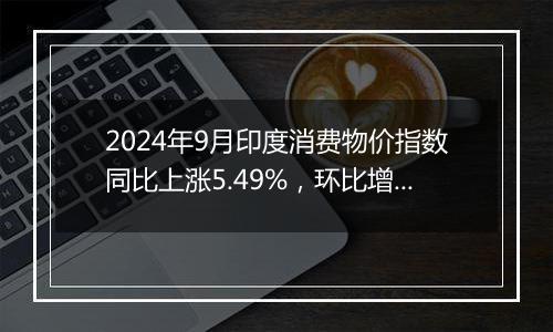 2024年9月印度消费物价指数同比上涨5.49%,环比增长0.62%