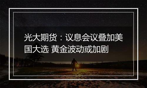 光大期货:议息会议叠加美国大选 黄金波动或加剧
