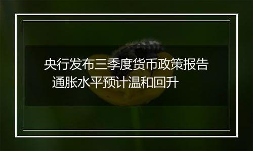 央行发布三季度货币政策报告 通胀水平预计温和回升