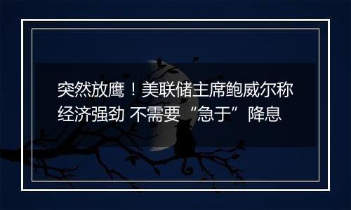 突然放鹰!美联储主席鲍威尔称经济强劲 不需要“急于”降息