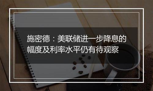 施密德：美联储进一步降息的幅度及利率水平仍有待观察