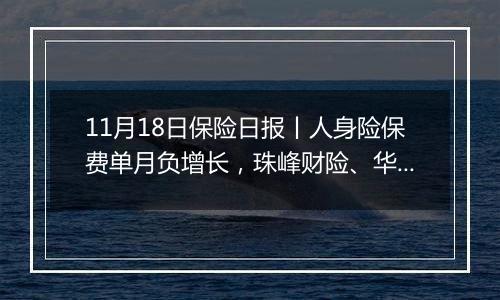 11月18日保险日报丨人身险保费单月负增长,珠峰财险、华安财险等8家险企偿付能力“亮红灯”