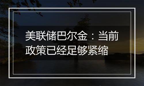 美联储巴尔金:当前政策已经足够紧缩