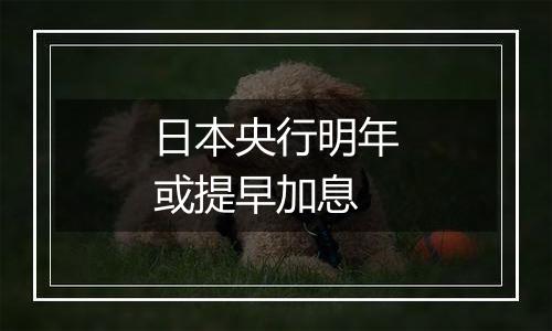 日本央行明年或提早加息