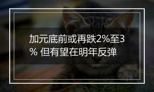 加元底前或再跌2%至3% 但有望在明年反弹