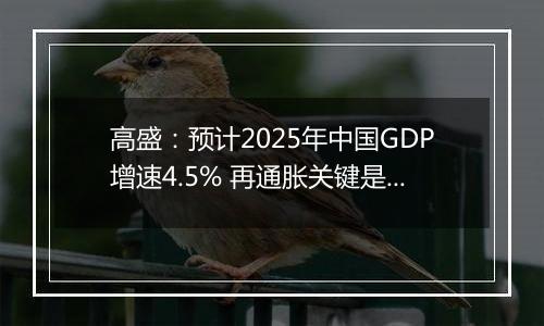 高盛:预计2025年中国GDP增速4.5% 再通胀关键是强劲财政政策