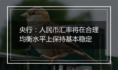 央行:人民币汇率将在合理均衡水平上保持基本稳定