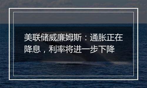 美联储威廉姆斯：通胀正在降息，利率将进一步下降