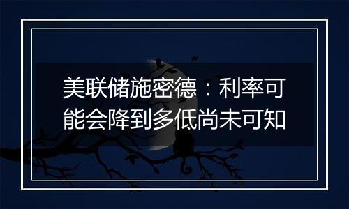 美联储施密德：利率可能会降到多低尚未可知