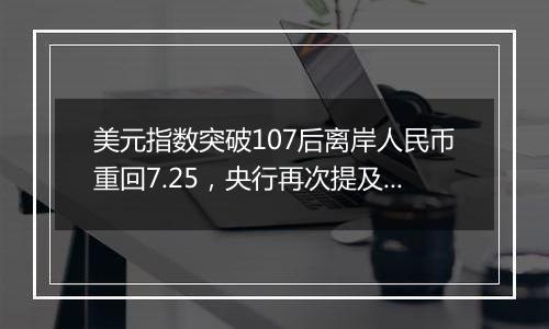 美元指数突破107后离岸人民币重回7.25,央行再次提及汇率弹性,对波动率容忍度或在提升