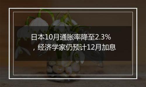 日本10月通胀率降至2.3%,经济学家仍预计12月加息