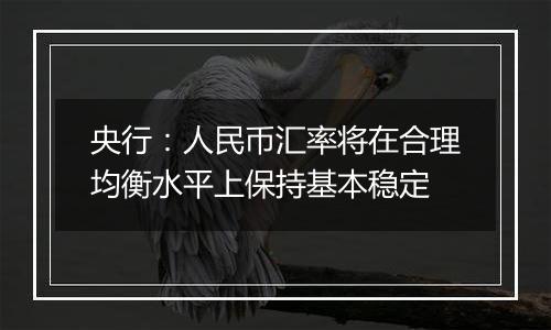 央行:人民币汇率将在合理均衡水平上保持基本稳定