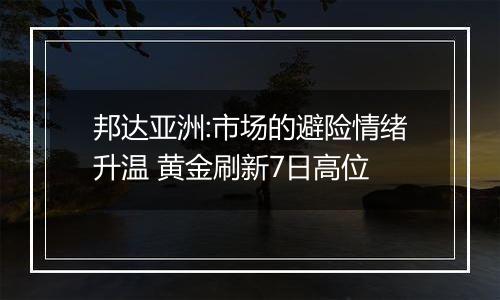 邦达亚洲:市场的避险情绪升温 黄金刷新7日高位