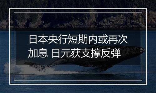 日本央行短期内或再次加息 日元获支撑反弹