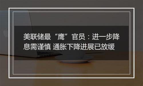 美联储最“鹰”官员:进一步降息需谨慎 通胀下降进展已放缓