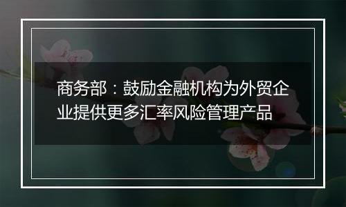 商务部:鼓励金融机构为外贸企业提供更多汇率风险管理产品