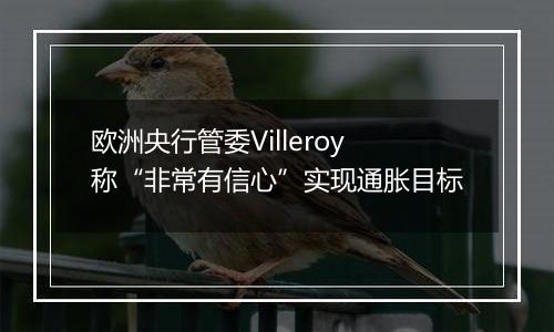 欧洲央行管委Villeroy称“非常有信心”实现通胀目标
