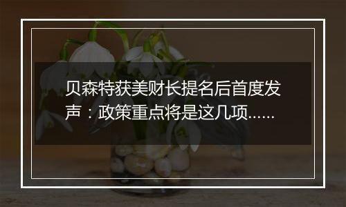 贝森特获美财长提名后首度发声:政策重点将是这几项……