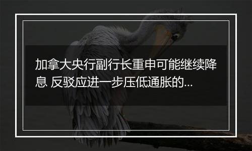 加拿大央行副行长重申可能继续降息 反驳应进一步压低通胀的观点