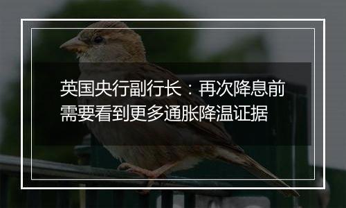 英国央行副行长：再次降息前需要看到更多通胀降温证据