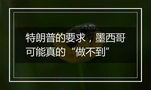 特朗普的要求,墨西哥可能真的“做不到”