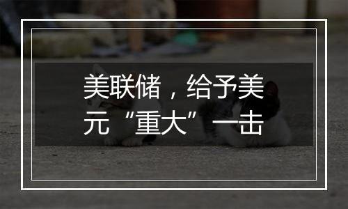 美联储,给予美元“重大”一击