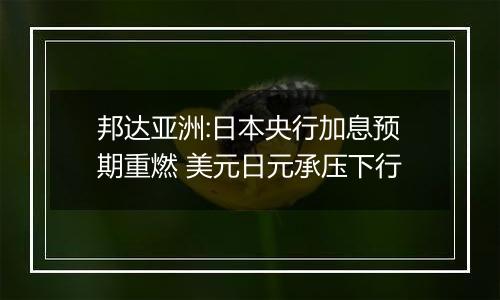 邦达亚洲:日本央行加息预期重燃 美元日元承压下行