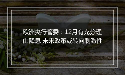 欧洲央行管委:12月有充分理由降息 未来政策或转向刺激性