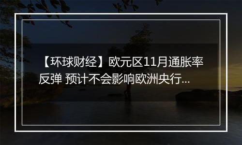 【环球财经】欧元区11月通胀率反弹 预计不会影响欧洲央行下月降息