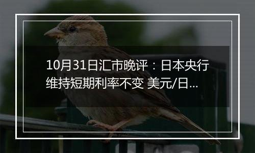 10月31日汇市晚评:日本央行维持短期利率不变 美元/日元持续承受看跌压力