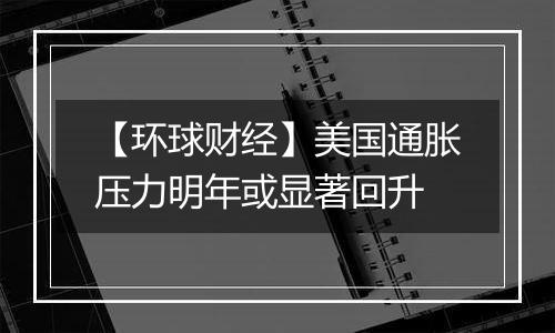 【环球财经】美国通胀压力明年或显著回升
