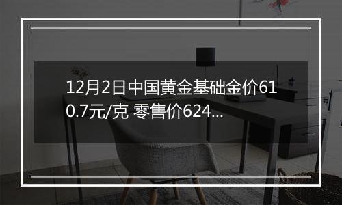 12月2日中国黄金基础金价610.7元/克 零售价624.7元/克