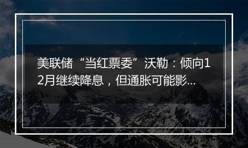 美联储“当红票委”沃勒:倾向12月继续降息,但通胀可能影响行动
