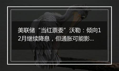 美联储“当红票委”沃勒:倾向12月继续降息,但通胀可能影响行动