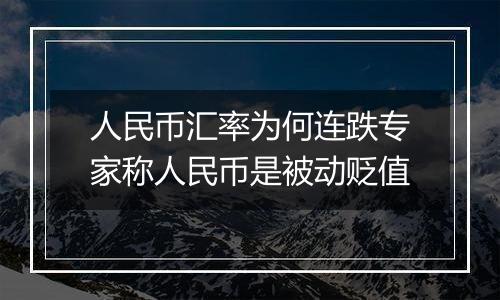人民币汇率为何连跌专家称人民币是被动贬值