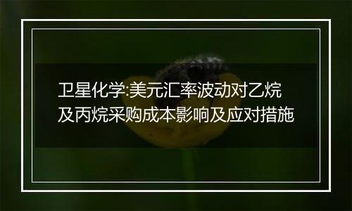 卫星化学:美元汇率波动对乙烷及丙烷采购成本影响及应对措施