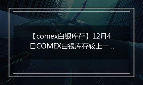 【comex白银库存】12月4日COMEX白银库存较上一日减持5.55吨